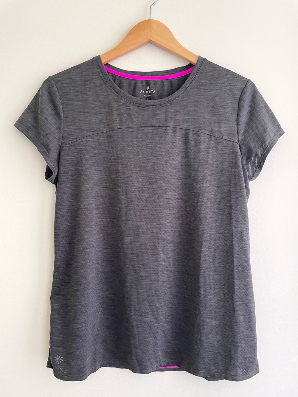 Athleta Short-Sleeve Activewear Workout Tee with Pink Trim